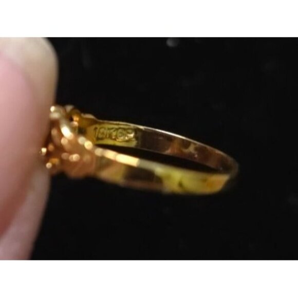 18K GFP Oval Blue Gemstone Ring With Intricate Band Size 2 - Dainty, Small - Picture 6 of 7